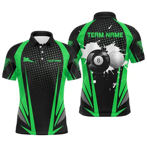 Polo à manches courtes pour homme, imprimé billard noir et blanc, séchage rapide, style sportif, coupe classique, pour le sport - Product Image 2