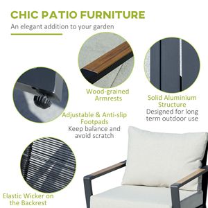 Set da 4 poltrone e tavolino da caffè in alluminio bianco crema per patio - Resistente alle intemperie e durevole - Product Image 4