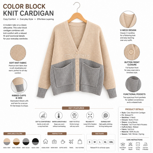 Cosh International Sorority Sisterhood Acrylic Knitted V-Neck <b>Cardigan</b> With Contrast Color Pockets Full Sleeve Casual Top - Product Image 6