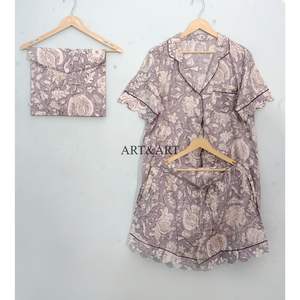 ชุดนอนผ้าฝ้ายคังกูร่าทำมือสไตล์อินเดีย ลายพิมพ์บล็อกด้วยมือแบบวินเทจ สวยงาม ทันสมัย เหมาะสำหรับผู้หญิงใส่ในช่วงฤดูใบไม้ร่วง - Product Image 6