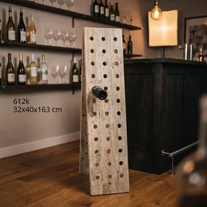 Porte-vin en bois rustique autoportant, support pour 50 bouteilles, présentoir sur pied pour bar à domicile, cave - Product Image 4