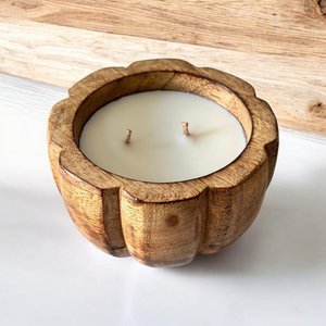 Bol à bougie en bois naturel sculpté à la main en forme de citrouille, pot à bougie rustique pour la décoration de table dans le salon - Product Image 6