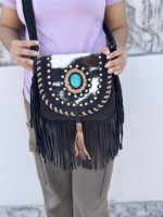 Nouvel Arrivage Sac à Main en Cuir de Vachette Style Western, Sac Bandoulière Bohème à Franges, Sac Chic, Petit Sac en Cuir de Vachette Très Vendu