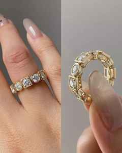 Anillo de banda de eternidad completa con corte redondo cultivado en laboratorio para mujer, apilable, vintage, de oro macizo de 14K, amuleto de aniversario para parejas - Product Image 5