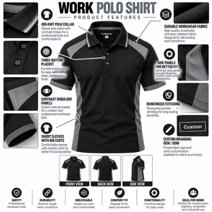 Polo de travail professionnel pour hommes, uniforme personnalisé avec logo, manches courtes, vêtements de travail, séchage rapide, respirant, confortable, évacuation de l'humidité - Product Image 6