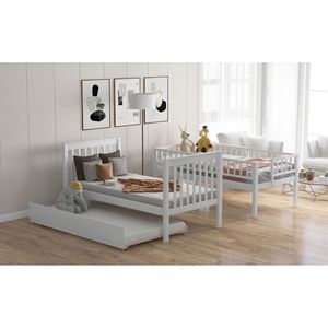 Letto a castello bianco a due piazze con letto estraibile e contenitore, mobili per bambini - Product Image 4