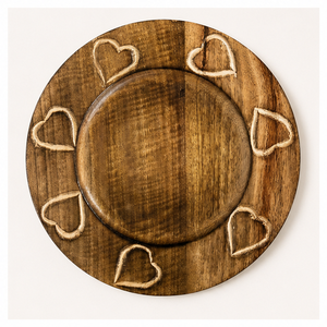 Handcrafted Mango Wood Charger <b>Plate</b> with Carved Heart Design Rustic Round Wooden Underplate for Wedding Table <b>Decor</b> - Product Image 1
