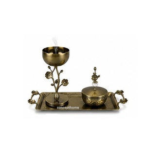 Black Metal Incense <b>Burner</b> Set With Tray Floral Design Aromatherapy Use All Season - Product Image 4