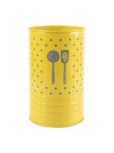Support de rangement cylindrique en métal jaune à pois pour ustensiles de cuisine, avec design cuillère et spatule, pour gadgets de cuisine - Product Image 6