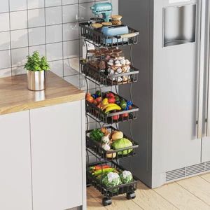 Carrito de Almacenamiento de Cocina de 5 Niveles con Cestas Organizadoras de Alambre, Cesta para Frutas y Verduras, Carrito Utilitario con Ruedas - Product Image 1