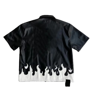 Men’s Flame Print Faux Leather Shirt <b>Zip</b> <b>Up</b> Short Sleeve PU Streetwear Black <b>White</b> Graphic Casual Jacket Shirt - Product Image 2