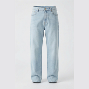 Jean en denim coupe droite délavé clair pour homme, taille haute, coupe classique, en coton, style décontracté, pantalon de printemps - Product Image 1