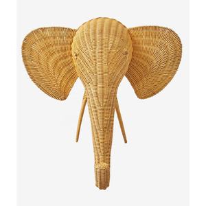 Décoration murale en rotin naturel fait main, tête d'éléphant pour enfant, art animalier tissé, écologique, ornement pour chambre d'enfant - Product Image 1