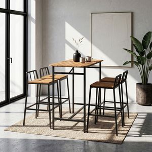 Ensemble de salle à manger d'extérieur en bois d'acacia, 5 pièces, table et chaises de jardin résistantes aux intempéries - Product Image 4