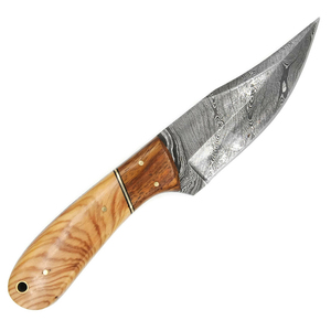 Cuchillo de caza de acero de Damasco con mango de madera, hoja de punta caída y borde biselado, calidad DIY, 0.7mm de espesor - Product Image 1