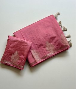 Sari en Soie Tussar Pure avec Bordure Nakashi, Tissage Jacquard Jari Élégant, Sari en Soie Fantaisie avec Bordure Nakashi, Sari de Créateur - Product Image 2
