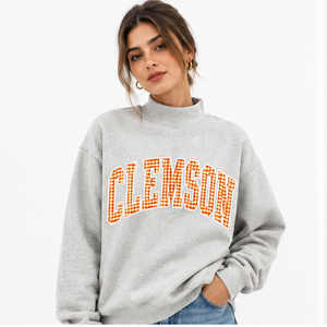 Clemson Embroidered <b>Mock</b> <b>Neck</b> Sweatshirt Personalized College Pullover Custom Slogan Turtleneck Style Sweater Game Day Shirt - Product Image 4