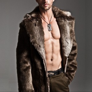 <b>Men's</b> Fashion Woven Faux Fur <b>Jacket</b> for Autumn Winter <b>Long</b> Section Coat with Warm Wool for Winter Wear - Product Image 6
