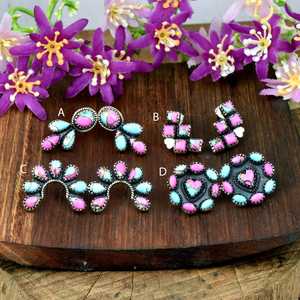 Cotton Candy Turquoise Natural Gemstone Cluster <b>Studs</b> <b>Earrings</b> 925 <b>Sterling</b> <b>Silver</b> Fine <b>Earrings</b> For Women Everyday Wear - Product Image 2