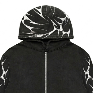 Sudadera con capucha unisex personalizada con cremallera completa, bolsillo con pedrería, lavado mineral, estilo streetwear, estampado gráfico, corte holgado y corto, de forro polar para invierno - Product Image 4