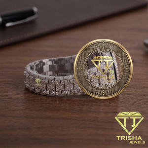 Classic Moissanite Diamond <b>Chronograph</b> Watch With Stainless Steel Iced Out Bracelet Luxury Hip Hop Jewelry For Men - Product Image 4