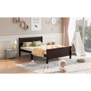 Letto matrimoniale in legno Espresso Queen Size con testiera e supporto a doghe in legno - Product Image 3