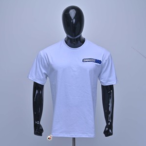 Swaggeroo Camisetas blancas de manga corta para hombre, cuello redondo, corte regular, jersey de algodón, informal, con estampado de letras, logotipo frontal, para todas las estaciones, al aire libre - Product Image 1