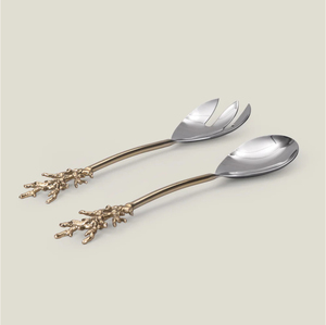Juego de servidores de ensalada Elegance de acero inoxidable y latón con mango de hoja, artesanal, decorativo, para servir en el hogar, hoteles y eventos. - Product Image 4