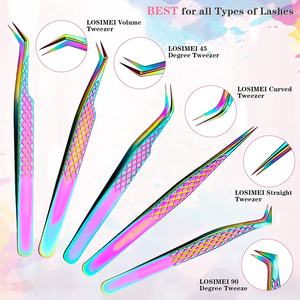 Pinzas para pestañas de acero inoxidable de primera calidad con forma de bota con punta de fibra Plasma Arco Iris recubierto de color Fabricación personalizada - Product Image 2