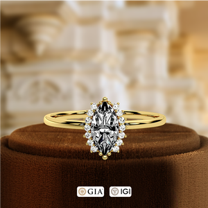 แหวนเพชรทรงมาร์คีส์ 1 กะรัต, แหวนเพชรเม็ดใหญ่แบบคลัสเตอร์ทอง 14k, แหวนเพชรทรงวินเทจดีไซน์เฉพาะตัวพร้อมเพชรด้านข้าง - Product Image 3