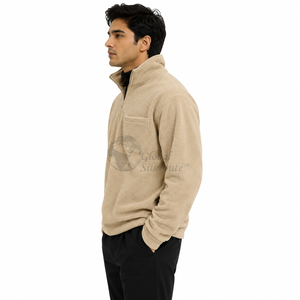 Nouveau sweat à capuche en polaire épaisse avec broderie de logo personnalisé, fermeture éclair 1/4, col montant, tricoté ample pour l'hiver, unisexe - Product Image 2