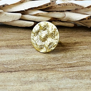 Anillos de Latón de Último Diseño, Estilo Bohemio, Texturizados, con Disco, Unisex, Chapados en Oro de 18k, Anillo Circular Martillado, Bisel de Alta Calidad - Product Image 6
