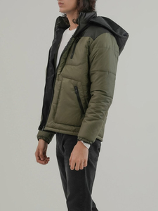 Chaqueta Acolchada con Capucha para Hombre, Color Verde Oliva, Cortavientos, con Cierre, Informal, para Invierno, Relleno Grueso de Poliéster, Color Sólido, Corte Regular - Product Image 4