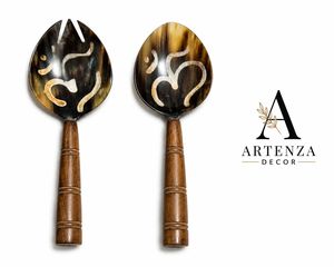 ชุดช้อนส้อมเสิร์ฟสลัดลายเขาสัตว์ ดีไซน์เอเชียเซน ด้ามไม้ขัดเงา สำหรับงานแต่งงาน งานเลี้ยง และร้านอาหาร - Product Image 1