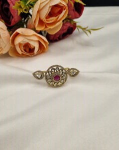 Elegant Two Finger Floral Design Kundan Gemstone <b>Ring</b> Antique Gold Plated For Women <b>Adjustable</b> <b>Ring</b> Festival Partywear Wholesale - Product Image 4
