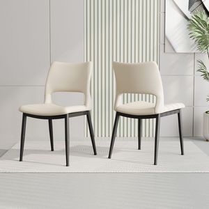 Juego de 2 Sillas de Comedor Modernas Minimalistas de Cuero PU Blanco con Respaldo Cómodo y Soporte de Patas Metálicas para Restaurantes - Product Image 2