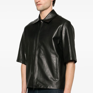 Camisa de invierno de cuero vintage para hombre 2026 al por mayor, de alta calidad, manga corta, con cremallera de cuerno, lona sólida, ecológica - Product Image 6