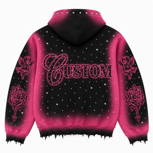 Sweat à capuche zippé personnalisé Y2K avec strass pour homme, coupe ample et épaisse, effet vieilli, motif graphique vintage pulvérisé à l'aérographe, en coton, style streetwear - Product Image 6