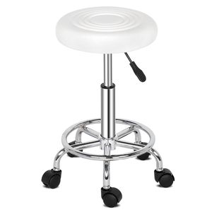 Sgabello da Bar Moderno Bianco Rotondo con Struttura in Metallo Lineare Girevole per Uso Domestico o Scolastico - Product Image 1