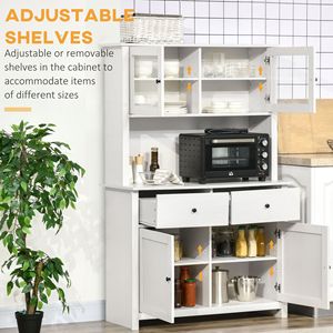 "Modern 4-Shelf Glass Door Kitchen Pantry <b>Cabinet</b> with Drawers for Microwave Countertop <b>Storage</b>" - Product Image 6
