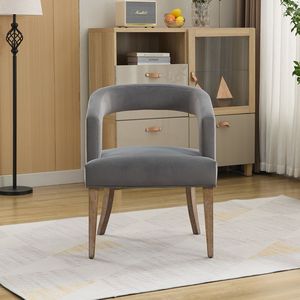 Moderna Sedia Accent con Schienale Aperto e Seduta Larga 65,5 cm in Grigio con Gambe in Legno per Sala da Pranzo, Club, Cucina, Soggiorno - Product Image 2