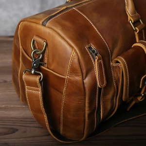 Men Genuine Leather Duffel Bag <b>30</b>-40L Zipper Hasp Closure Casual Travel <b>Backpack</b> with Interior Compartment - Product Image 5