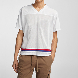 T-shirt en maille à col en V surdimensionné pour homme, avec logo personnalisé, couleur unie, manches courtes, respirant, séchage rapide, pour entraînement de basketball et style hip-hop (Collection 2026) - Product Image 3