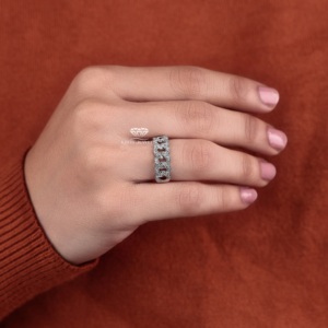 Anillo de Oro 14K con Diamantes Cultivados en Laboratorio, Cadena de Eslabones Cubanos de Lujo con Pavé de Diamantes, Joyería Minimalista Personalizada Unisex, Fabricante y Proveedor - Product Image 2