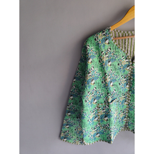 Veste matelassée en coton patchwork floral pour femme, col en V, cardigan rembourré, respirant, vêtement d'extérieur décontracté, cadeau pour elle - Product Image 4