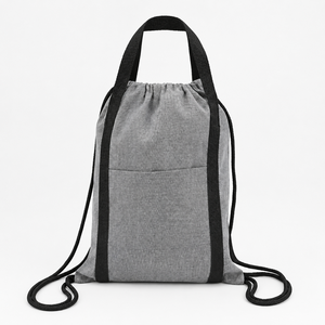 Recycled Cotton <b>Drawstring</b> <b>Backpack</b> 225 GSM Grey Front Pocket Carry Handle Custom Logo Wholesale OEM Private Label Manufacturer - Product Image 5