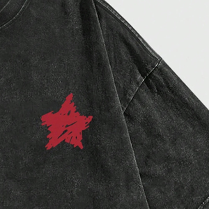 T-shirt à manches courtes noir surdimensionné pour homme INDEX avec motif géométrique rouge, col rond, style streetwear, jersey de coton - Product Image 3