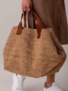 Eco Friendly Jute Storage Picnic Tote <b>Bag</b> Foldable <b>Large</b> Capacity Reusable Shopping <b>Beach</b> Food & Travel Carry <b>Bag</b> - Product Image 6