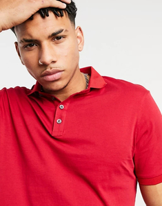 Polo Rojo de Manga Corta para Hombre, Algodón Piqué, Color Sólido, Estilo Casual, Transpirable, Corte Regular - Product Image 2