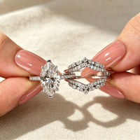 Bague personnalisée en diamant synthétique CVD taille marquise, populaire, en or blanc, avec diamant de laboratoire, ensemble de bagues de fiançailles, bijoux fins pour femmes